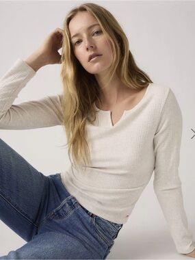 Levi's Cream Ribbed Notch-Neck Long-Sleeve Top